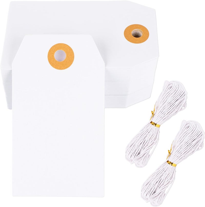 g2plus Price Tags with String, 1.6x2.8 in Blank Labeling Tags, White Paper Hang Tag with Reinforced Hole for Shipping, Clothing, Pricing, Marking, Gift Wrapping - Image 1